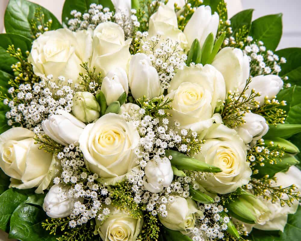 Katy – Weiße Rosen mit Schleierkraut – Detailansicht 2