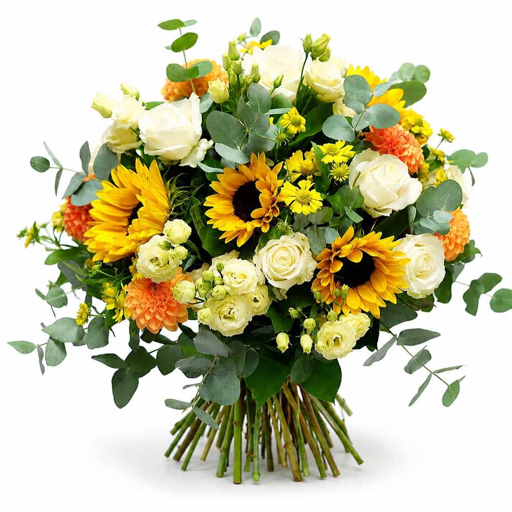 Vera - Sonnenblumen mit Rosen & Eukalyptus – Blumenstrauß vom Münchner Floristen
