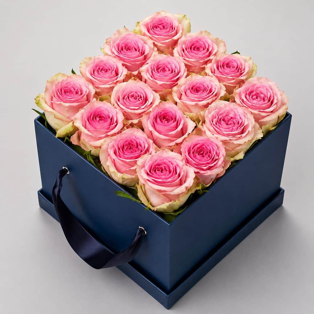 Maxi – Große Flowerbox mit pinken Rosen – frisch gebundener Blumenstrauß