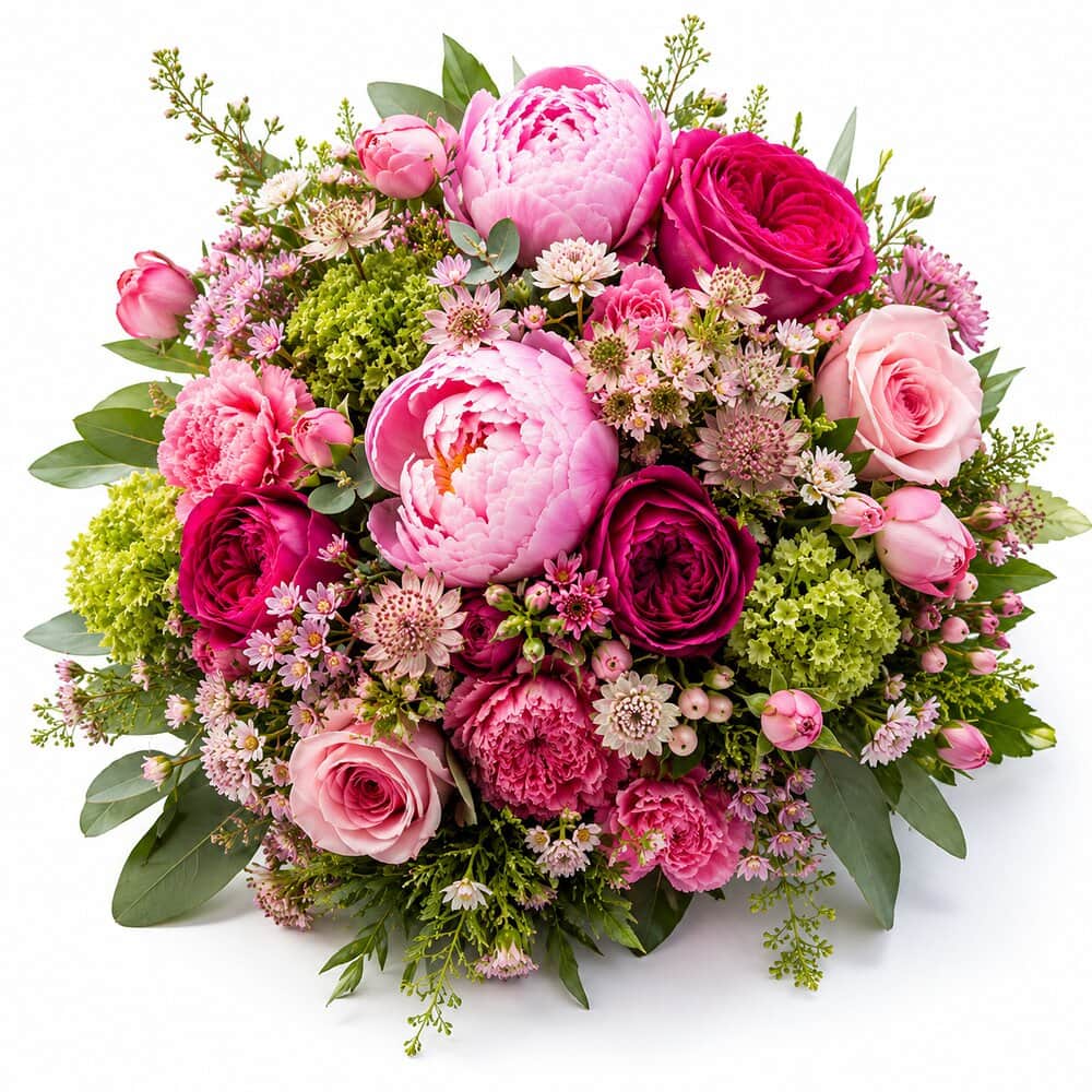 Faye – Pfingstrosen mit Rosen – frisch gebundener Blumenstrauß