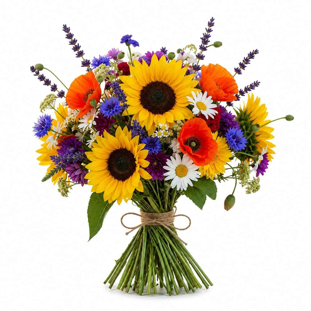 Leni - Sommerwiese mit Mohn & Kornblumen – frisch gebundener Blumenstrauß