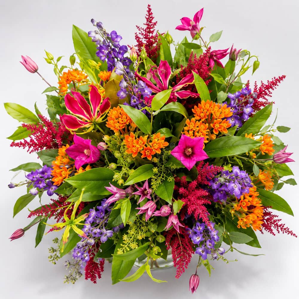 Vida – Bunter Sommerstrauß mit Gloriosa – frisch gebundener Blumenstrauß