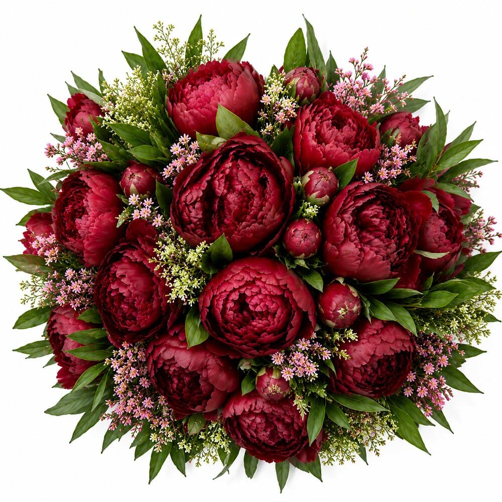 Ruby – Pfingstrosen in Dunkelrot – Blumenstrauß vom Münchner Floristen